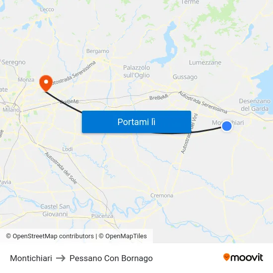Montichiari to Pessano Con Bornago map