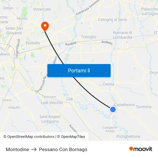 Montodine to Pessano Con Bornago map