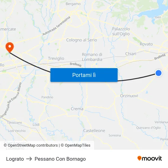Lograto to Pessano Con Bornago map