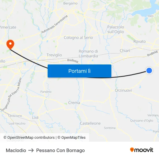 Maclodio to Pessano Con Bornago map