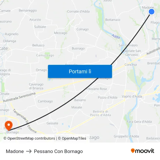 Madone to Pessano Con Bornago map