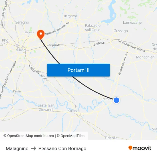 Malagnino to Pessano Con Bornago map