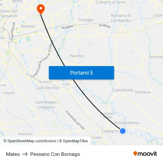 Maleo to Pessano Con Bornago map