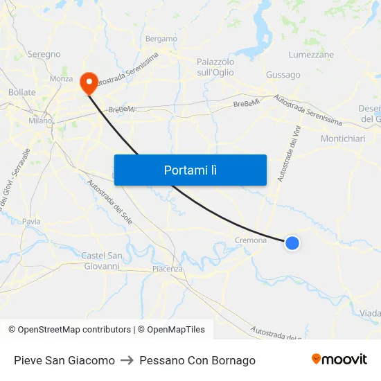 Pieve San Giacomo to Pessano Con Bornago map
