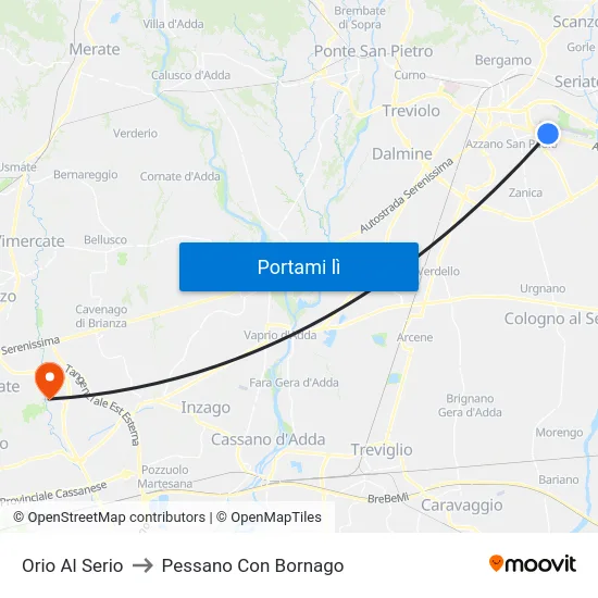 Orio Al Serio to Pessano Con Bornago map