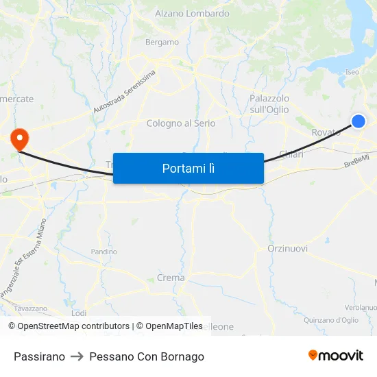 Passirano to Pessano Con Bornago map