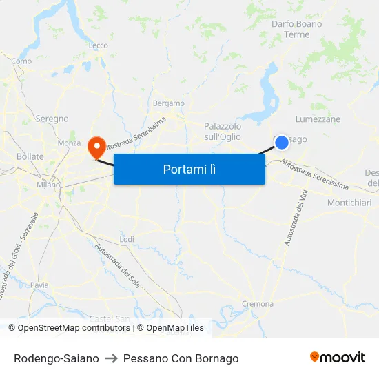 Rodengo-Saiano to Pessano Con Bornago map