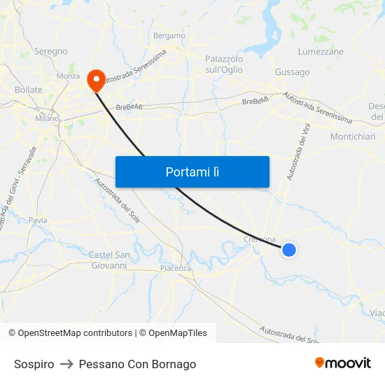 Sospiro to Pessano Con Bornago map
