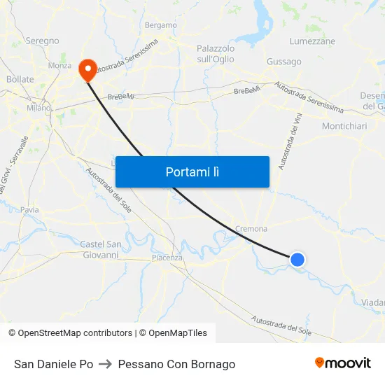 San Daniele Po to Pessano Con Bornago map