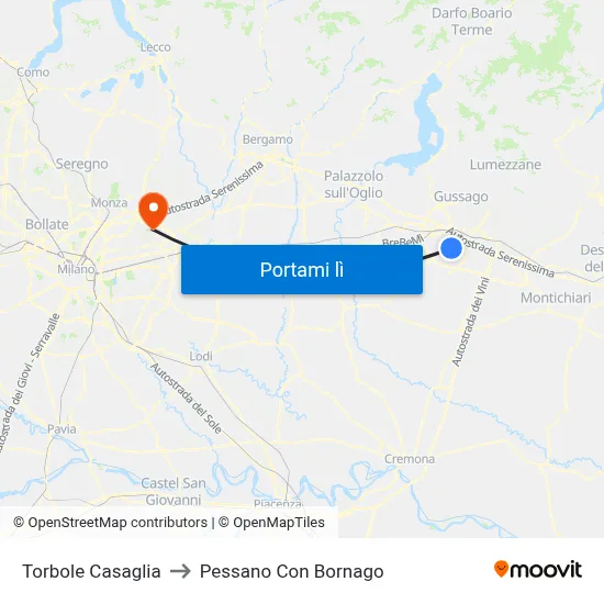 Torbole Casaglia to Pessano Con Bornago map