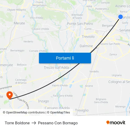Torre Boldone to Pessano Con Bornago map