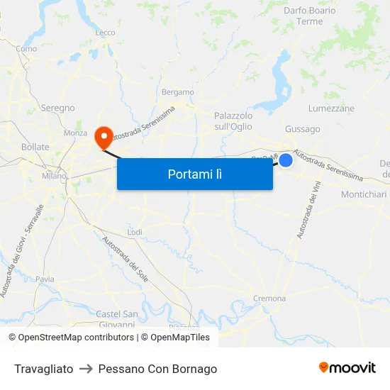 Travagliato to Pessano Con Bornago map