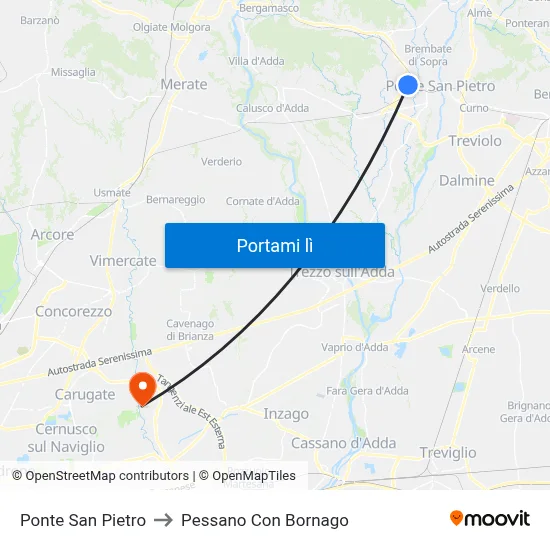 Ponte San Pietro to Pessano Con Bornago map