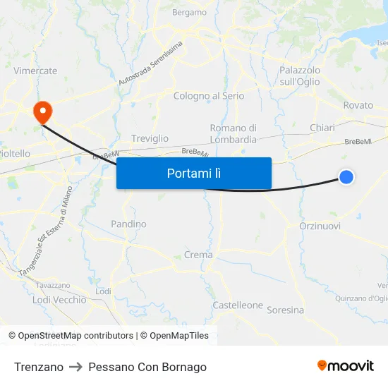 Trenzano to Pessano Con Bornago map