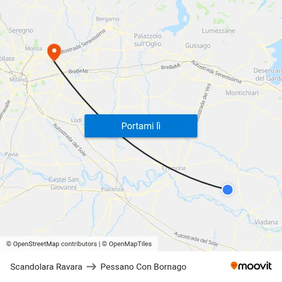 Scandolara Ravara to Pessano Con Bornago map