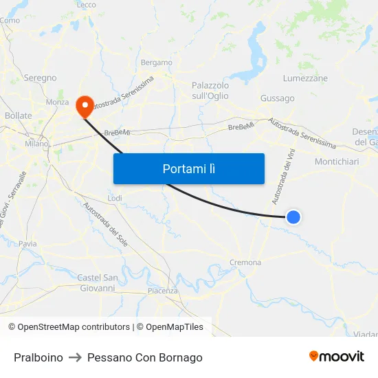 Pralboino to Pessano Con Bornago map