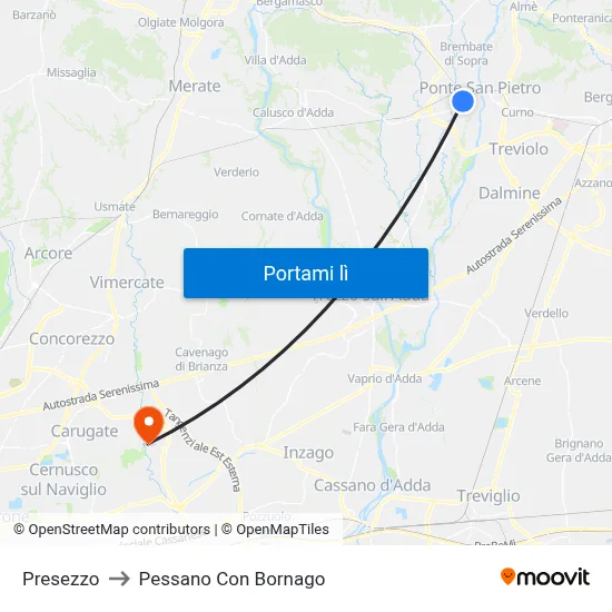Presezzo to Pessano Con Bornago map