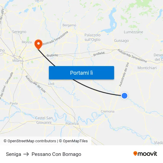 Seniga to Pessano Con Bornago map