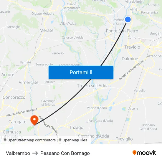 Valbrembo to Pessano Con Bornago map