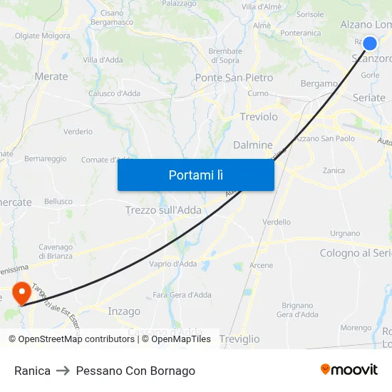 Ranica to Pessano Con Bornago map