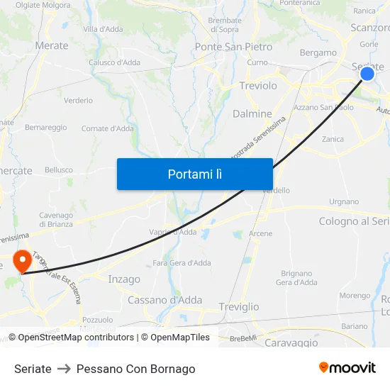 Seriate to Pessano Con Bornago map