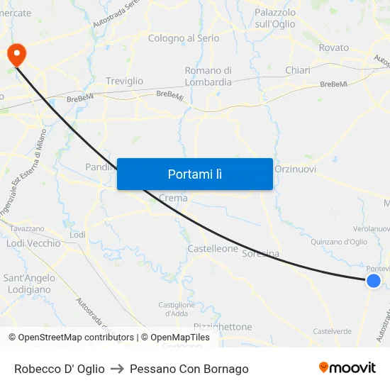 Robecco D' Oglio to Pessano Con Bornago map