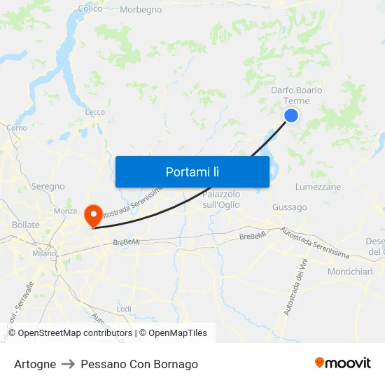 Artogne to Pessano Con Bornago map