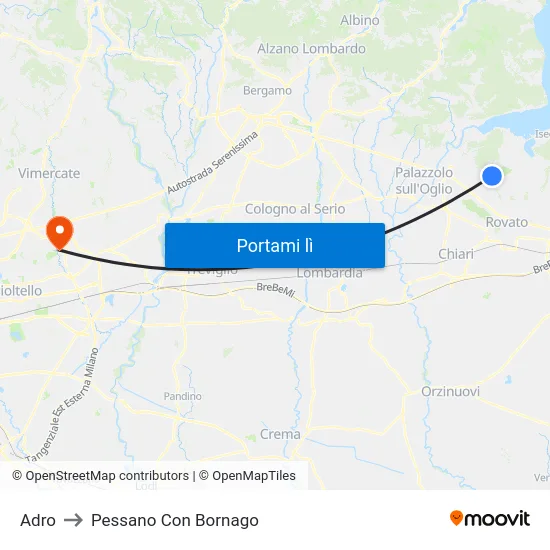 Adro to Pessano Con Bornago map