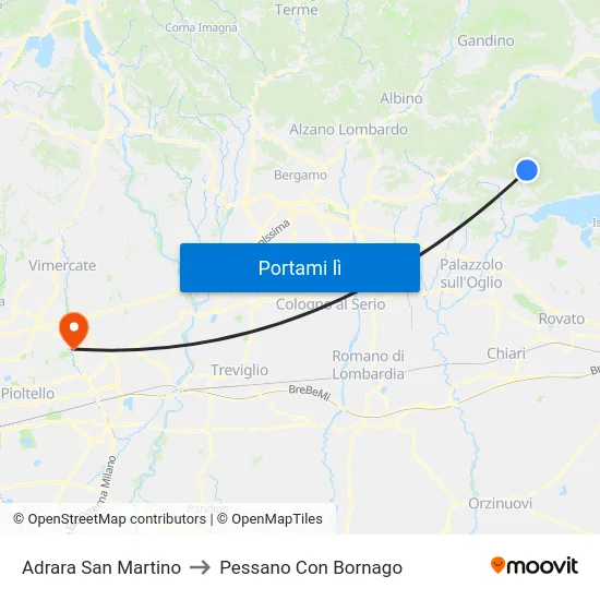 Adrara San Martino to Pessano Con Bornago map