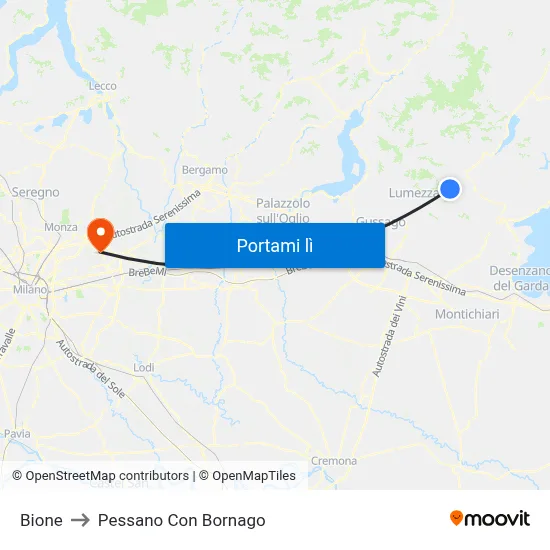 Bione to Pessano Con Bornago map
