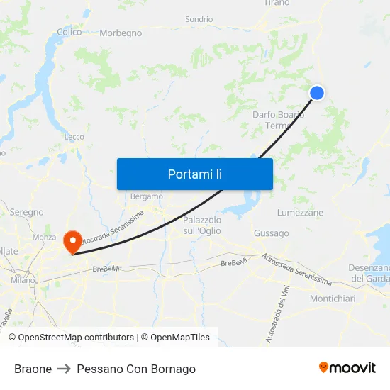 Braone to Pessano Con Bornago map