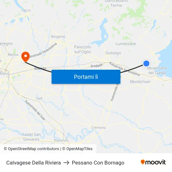 Calvagese Della Riviera to Pessano Con Bornago map