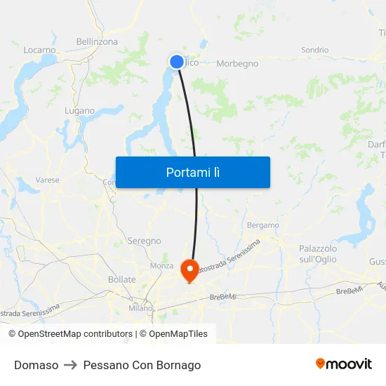 Domaso to Pessano Con Bornago map