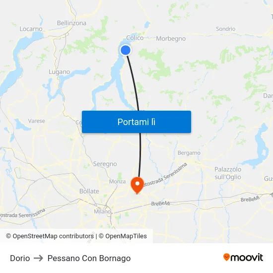 Dorio to Pessano Con Bornago map