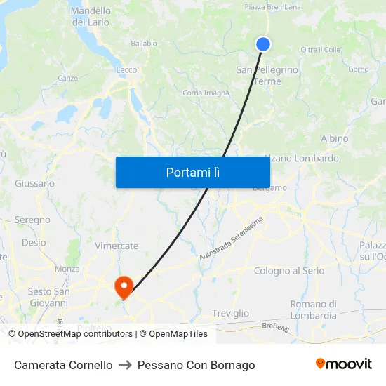 Camerata Cornello to Pessano Con Bornago map