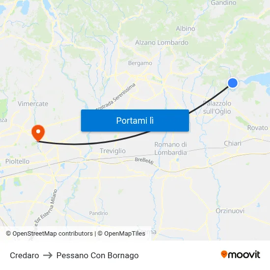 Credaro to Pessano Con Bornago map