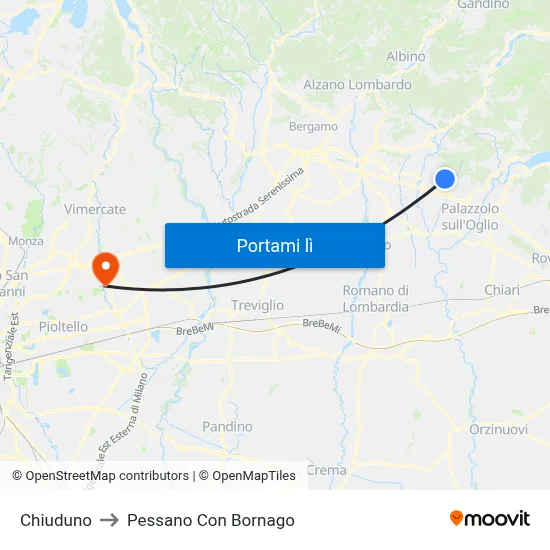 Chiuduno to Pessano Con Bornago map