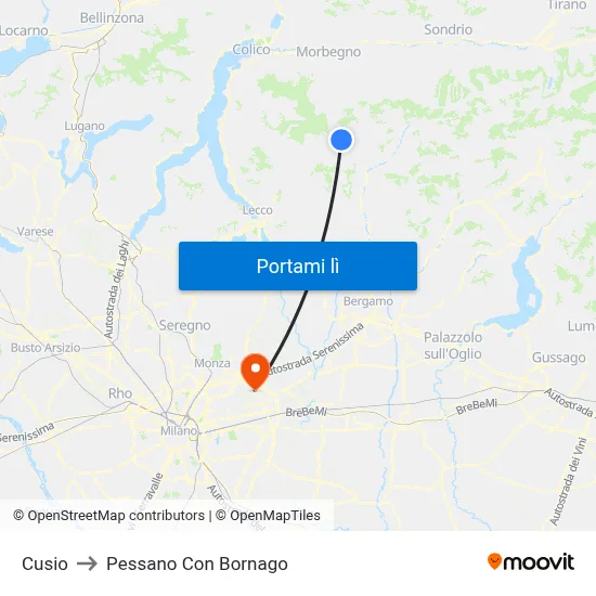 Cusio to Pessano Con Bornago map