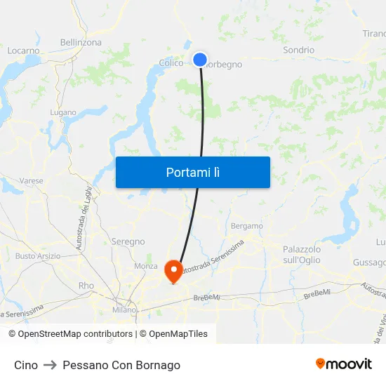 Cino to Pessano Con Bornago map