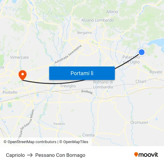 Capriolo to Pessano Con Bornago map