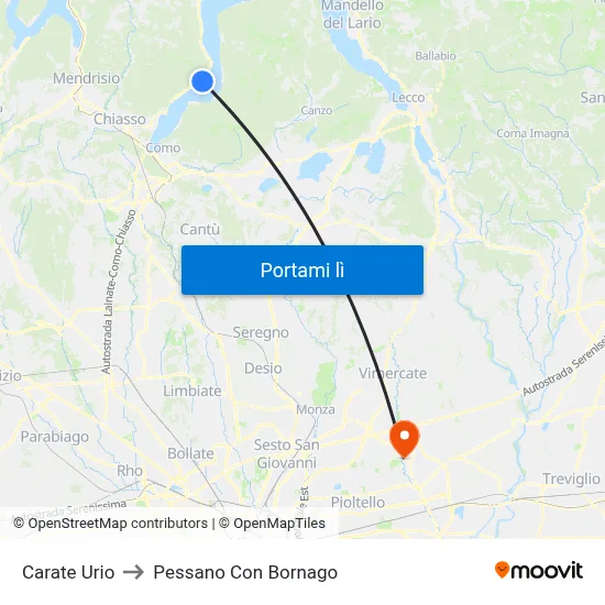 Carate Urio to Pessano Con Bornago map