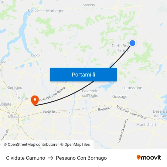 Cividate Camuno to Pessano Con Bornago map