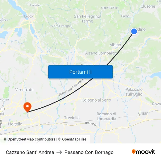 Cazzano Sant' Andrea to Pessano Con Bornago map