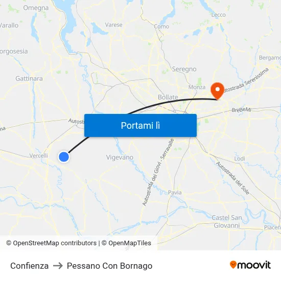 Confienza to Pessano Con Bornago map