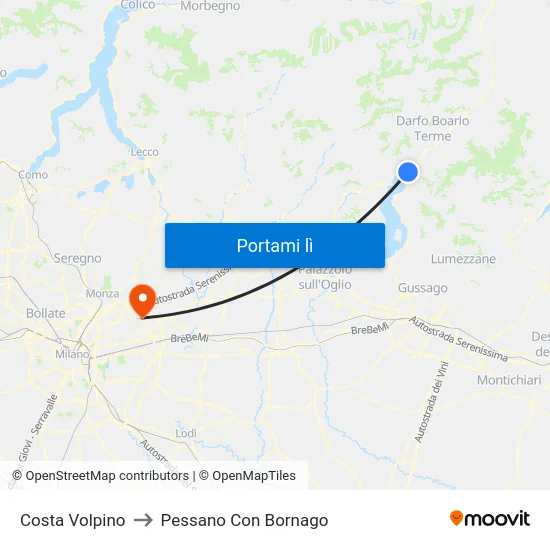 Costa Volpino to Pessano Con Bornago map