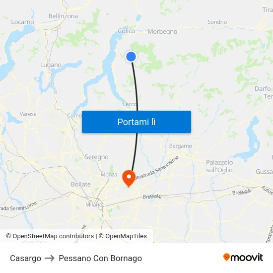 Casargo to Pessano Con Bornago map