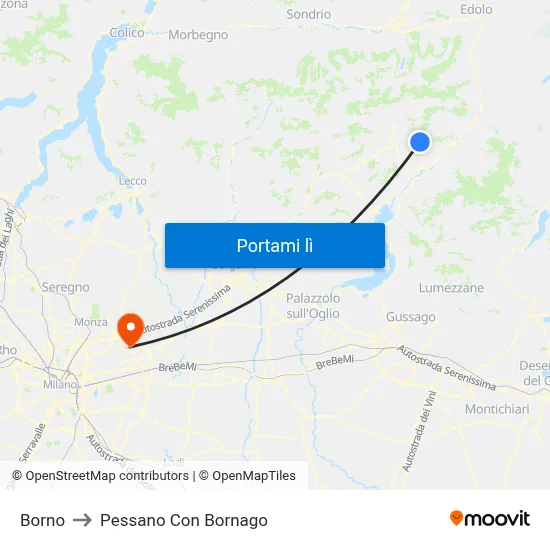Borno to Pessano Con Bornago map