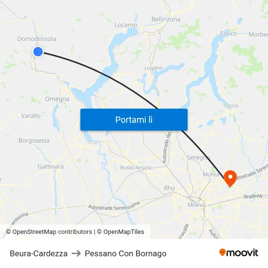 Beura-Cardezza to Pessano Con Bornago map