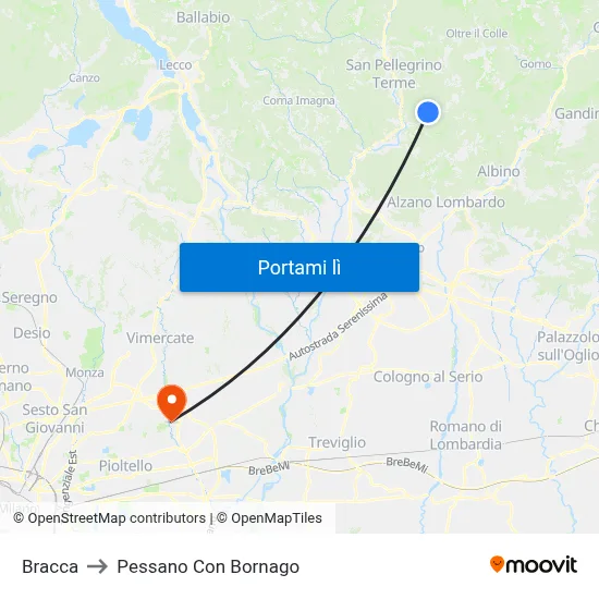 Bracca to Pessano Con Bornago map