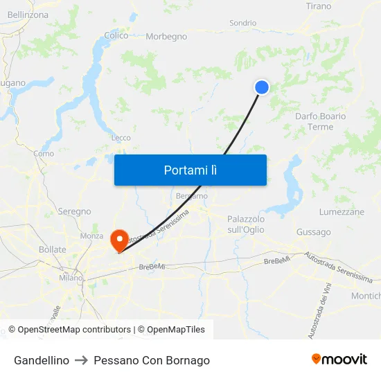Gandellino to Pessano Con Bornago map